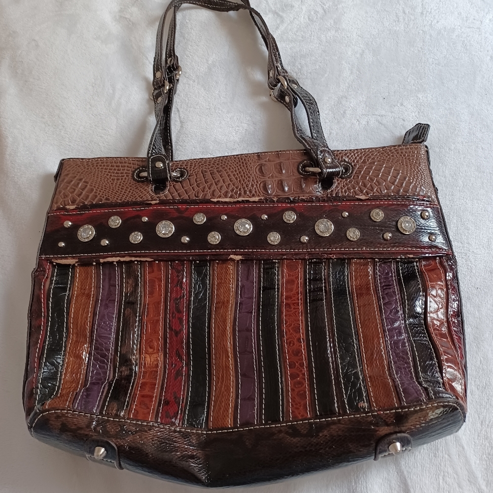 Multiple colors M.C shoulder bag with rhinestones